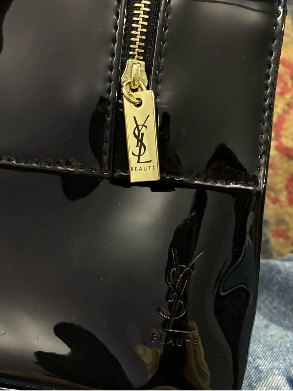 Yves Saint Laurent Black Patent Zip-Top Wristlet Clutch